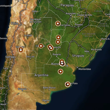 Mapa regional con ensayos de BIOTICA N2